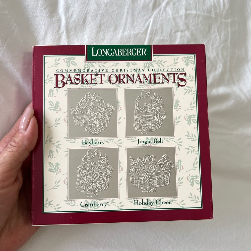 Longaberger Basket Ornaments Pewter 1993 1994 1995 1996 Christmas Set Of 4